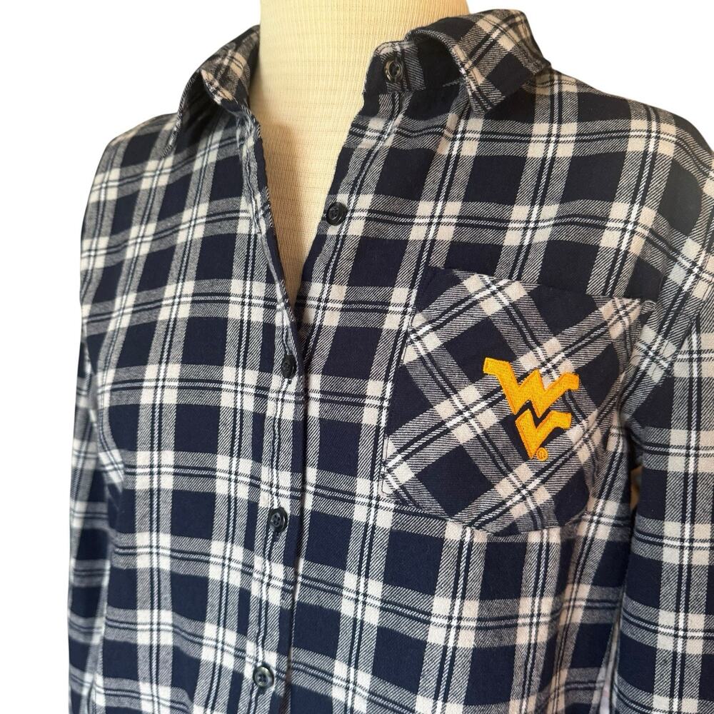Women’s M WVU Flannel Button-Up Shirt Top Blue West Virginia University Football